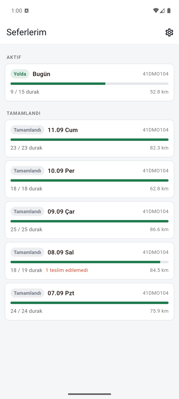 Şoför uygulaması: aktif, hazır ve tamamlanan seferler